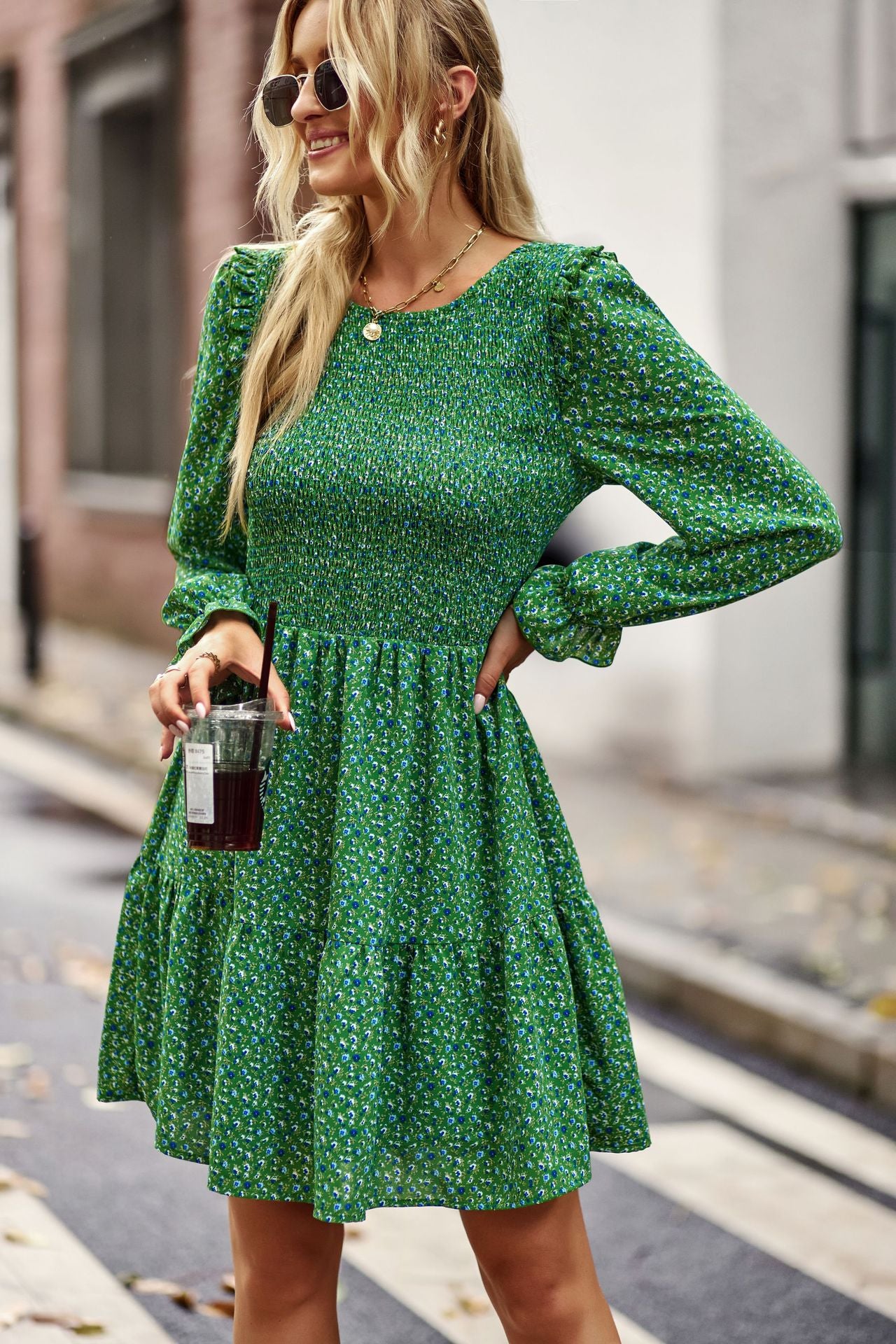 YESFASHION Floral Dress 2022 Winter Long Sleeve All-match A-line Skirt