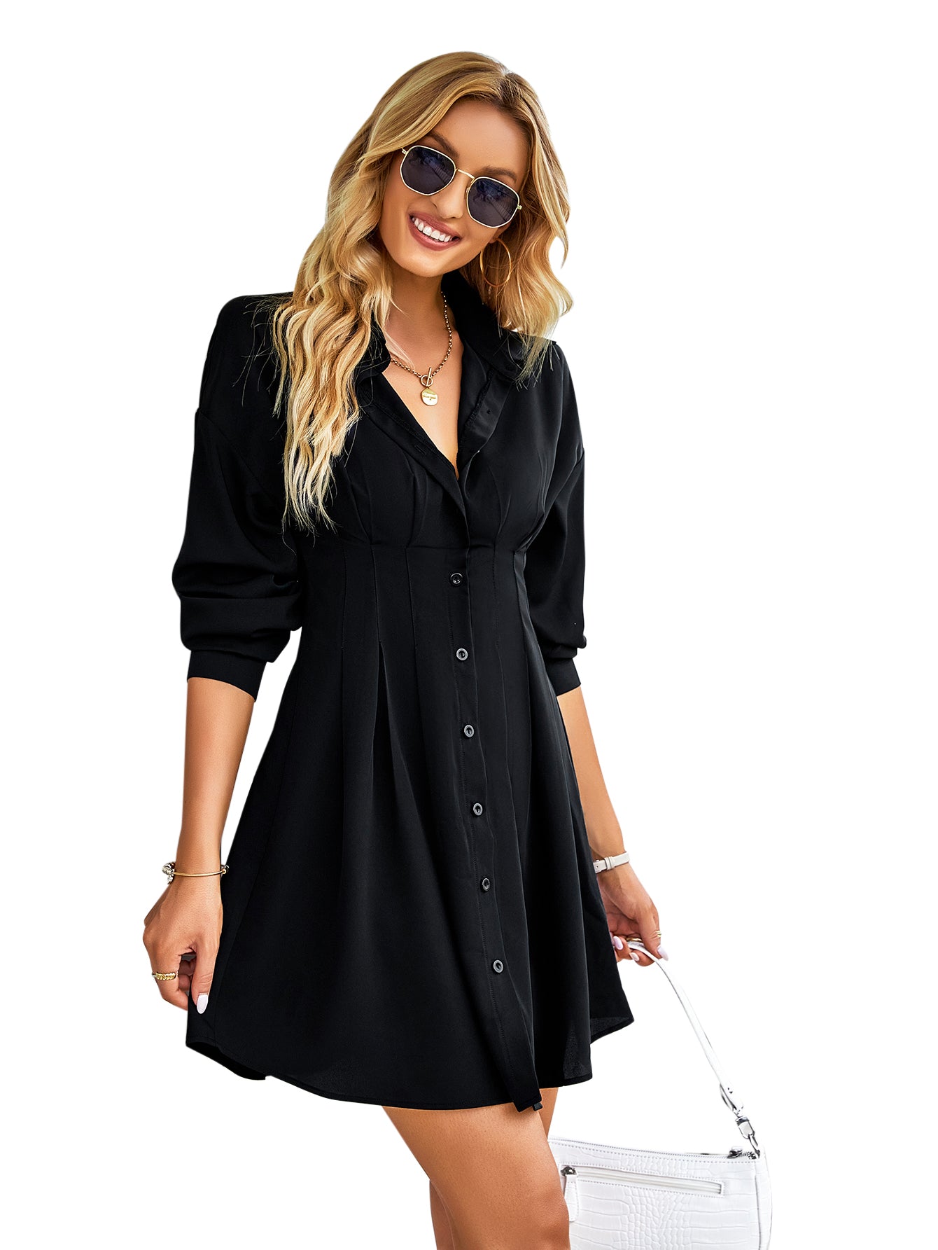 YESFASHION Women Clothing 2023 Winter Shirt Skirt Dress