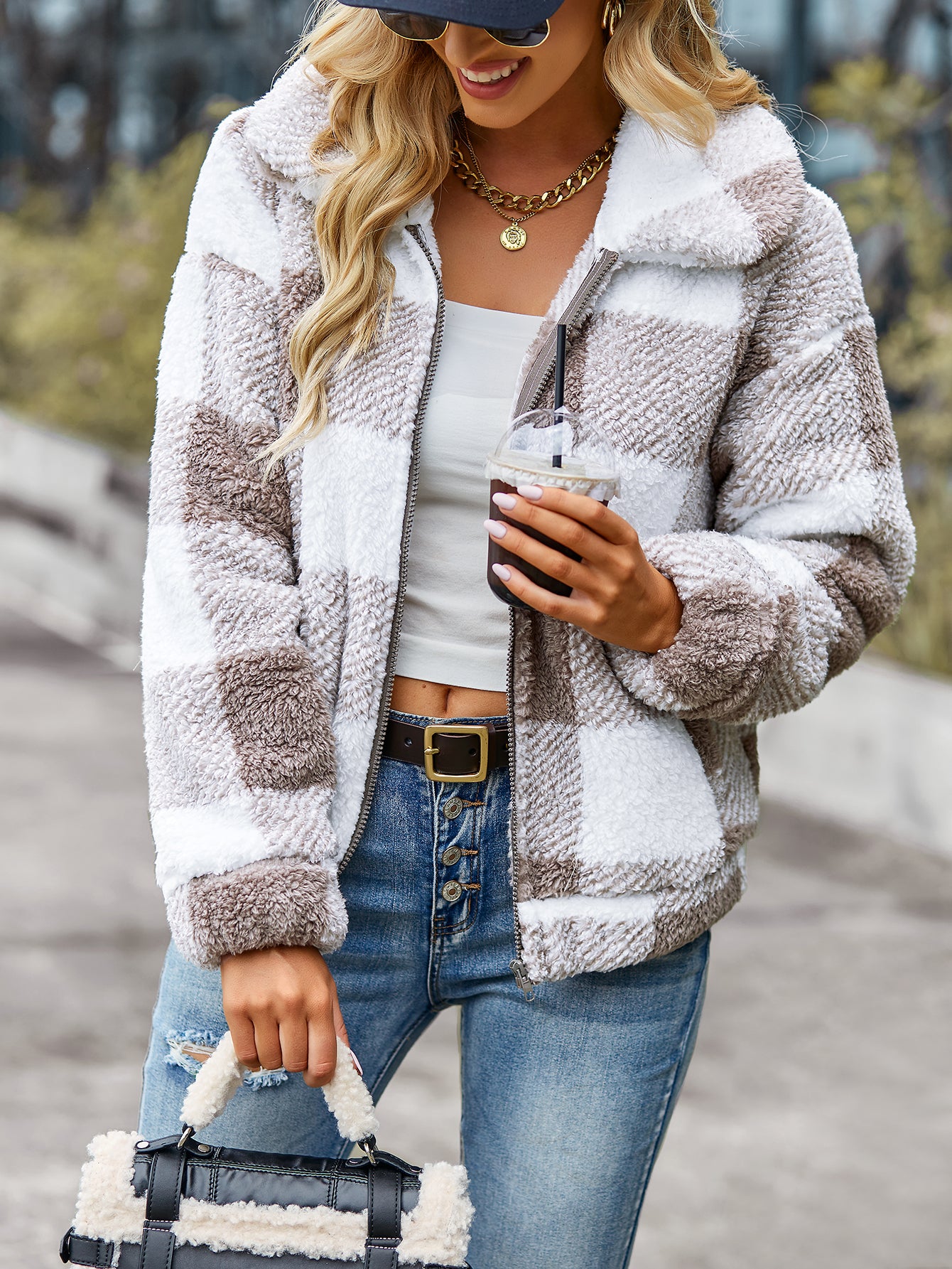 Velvet Women Jacket Winter Plaid Temperament Thick Top