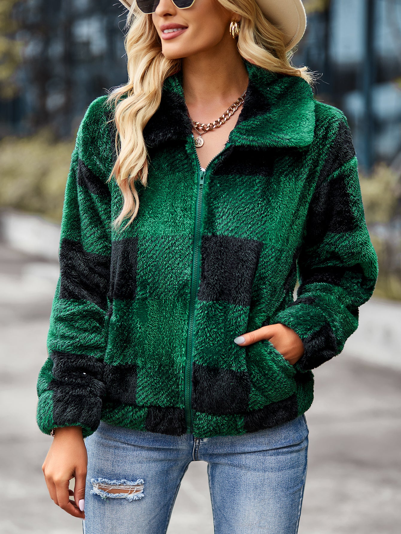 Velvet Women Jacket Winter Plaid Temperament Thick Top