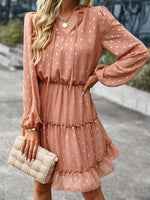 V-neck Sexy Waist Dress Autumn Winter Long-sleeved A-line Skirt Women