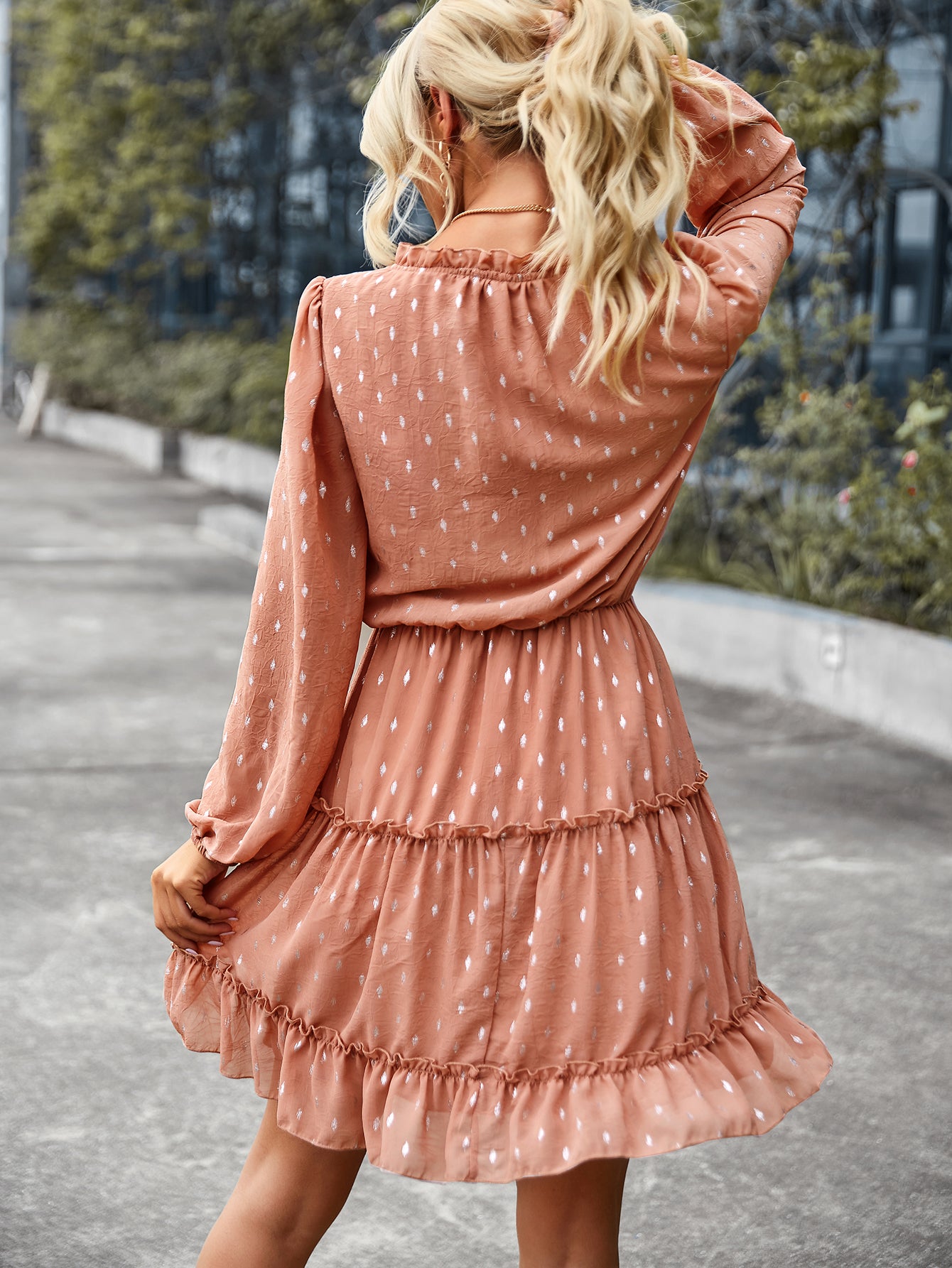 V-neck Sexy Waist Dress Autumn Winter Long-sleeved A-line Skirt Women