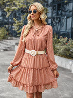 V-neck Sexy Waist Dress Autumn Winter Long-sleeved A-line Skirt Women