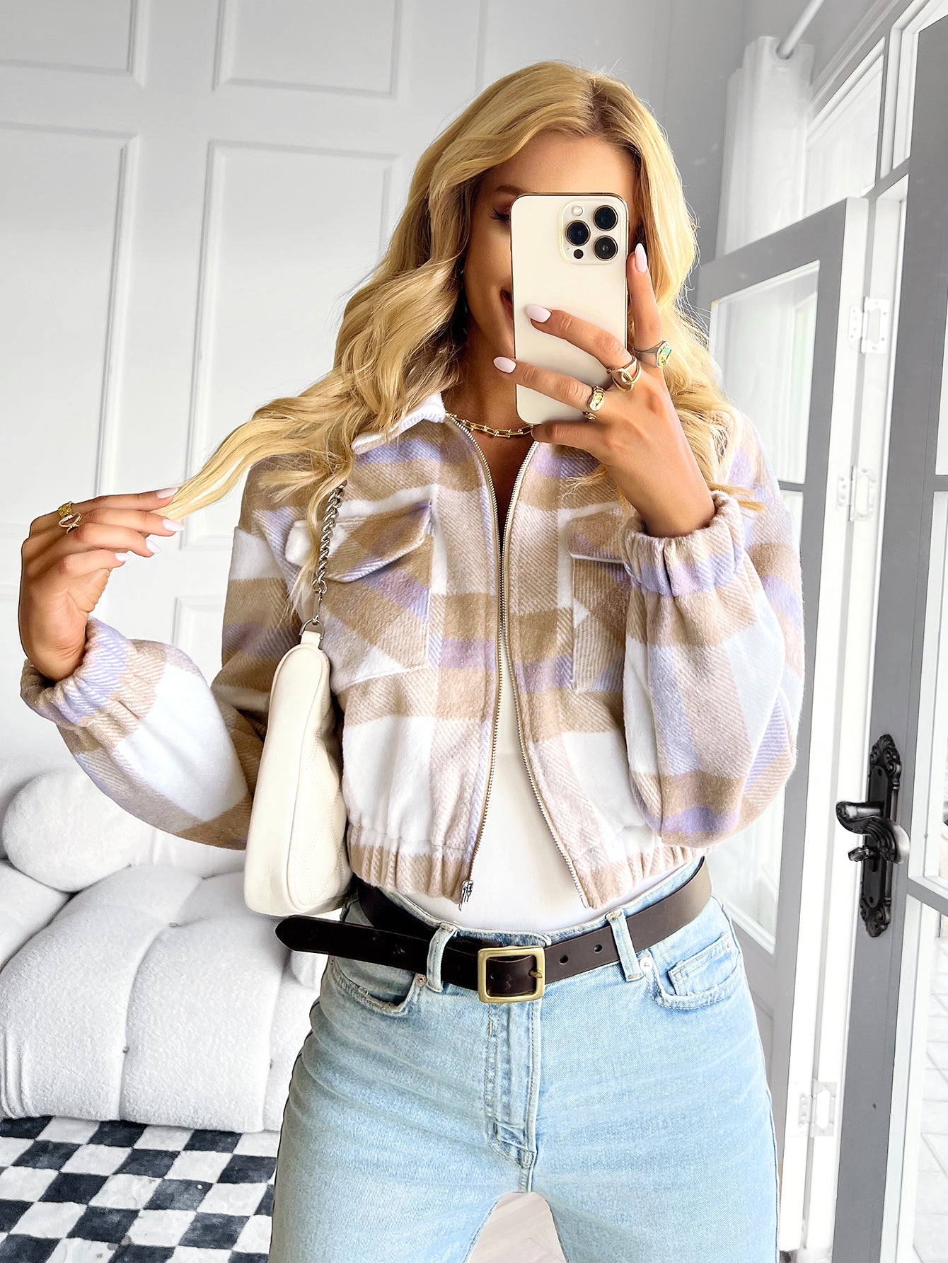 YESFASHION Plaid Jacket Top All-match Women's Leisure Coats