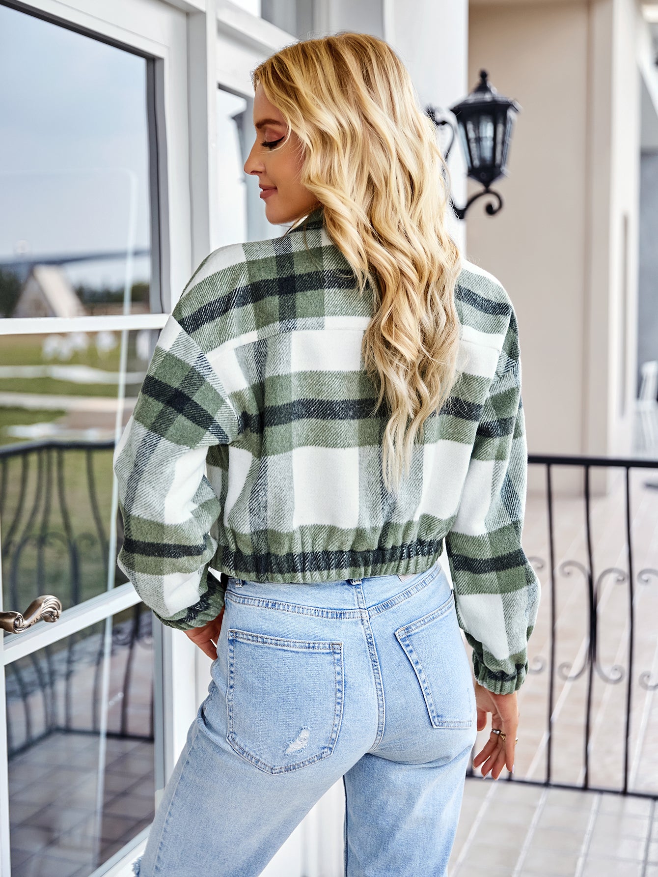 YESFASHION Plaid Jacket Top All-match Women's Leisure Coats