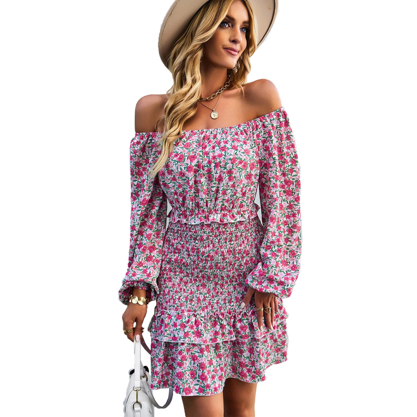 YESFASHION Casual Dress One-shoulder Printed Skirt