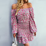 YESFASHION Casual Dress One-shoulder Printed Skirt