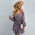 YESFASHION Casual Dress One-shoulder Printed Skirt