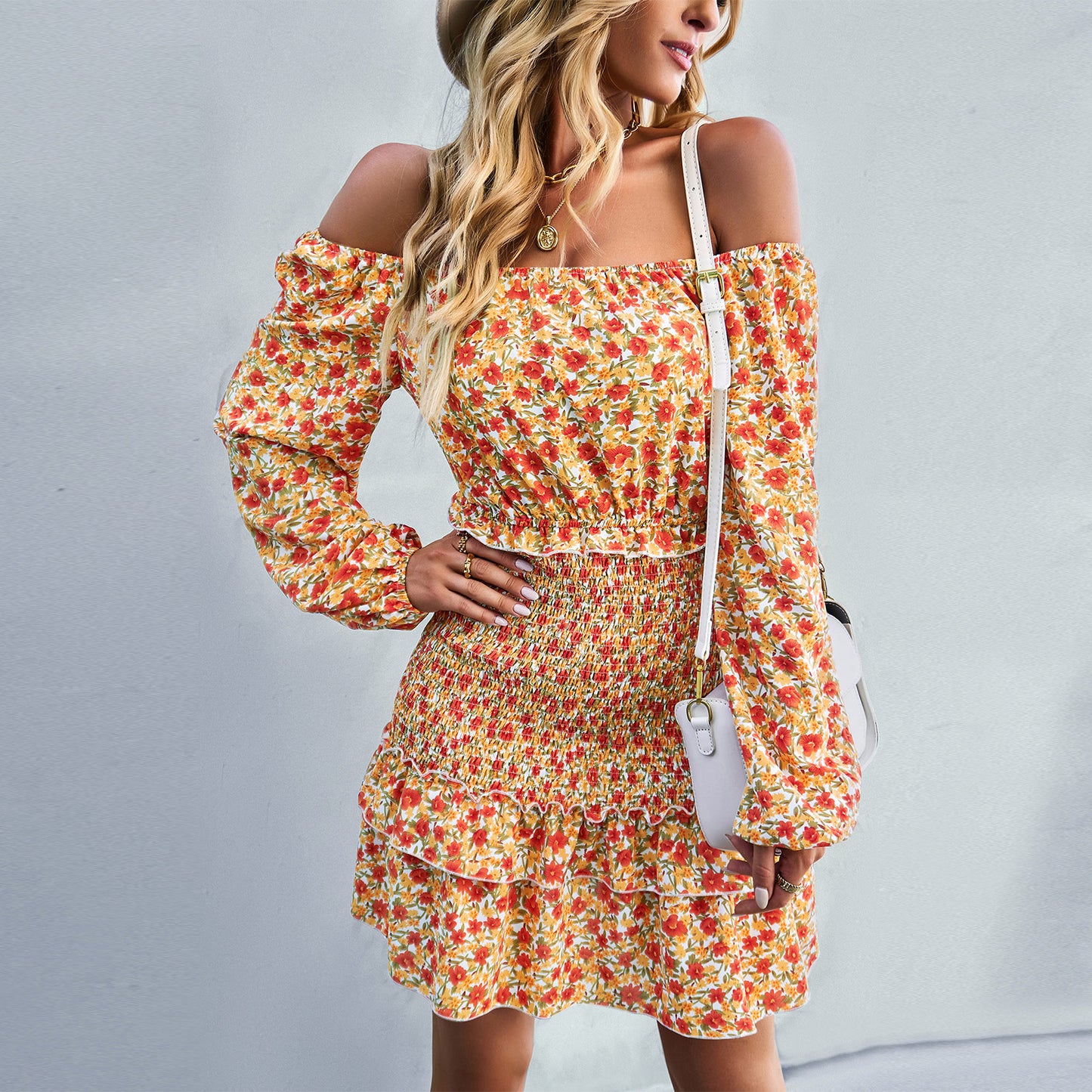YESFASHION Casual Dress One-shoulder Printed Skirt