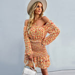 YESFASHION Casual Dress One-shoulder Printed Skirt