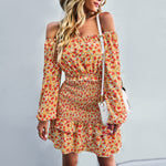 YESFASHION Casual Dress One-shoulder Printed Skirt