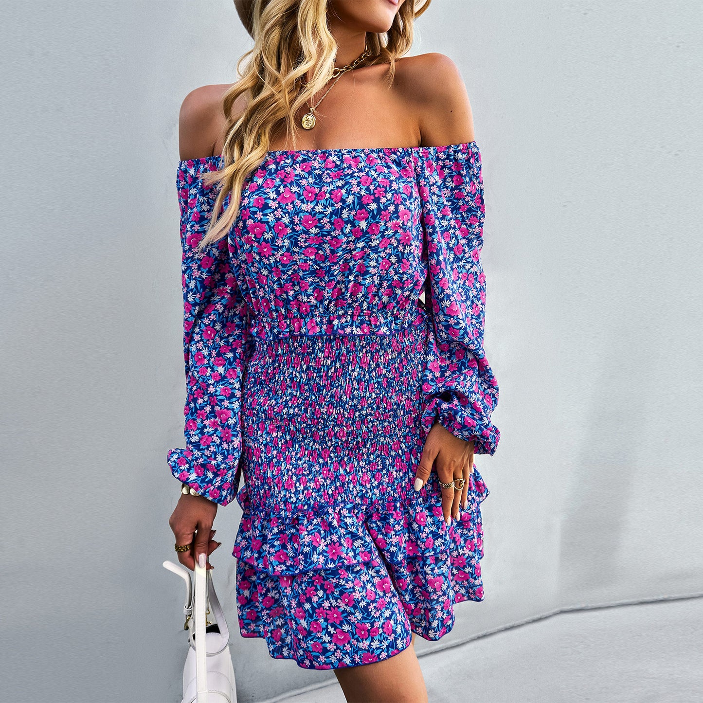 YESFASHION Casual Dress One-shoulder Printed Skirt