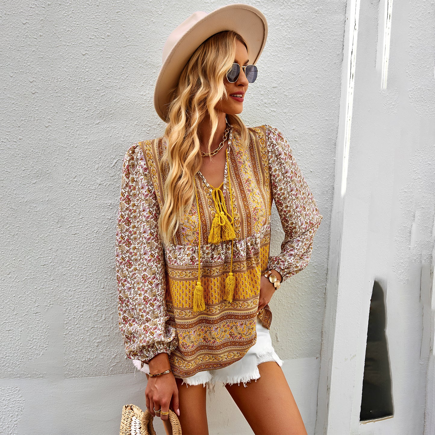 YESFASHION Bohemian Temperament Tops Shirt New Small Shirt