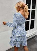 YESFASHION Slanted Shoulder Dress 2022 Floral Cake Short Skirt Women