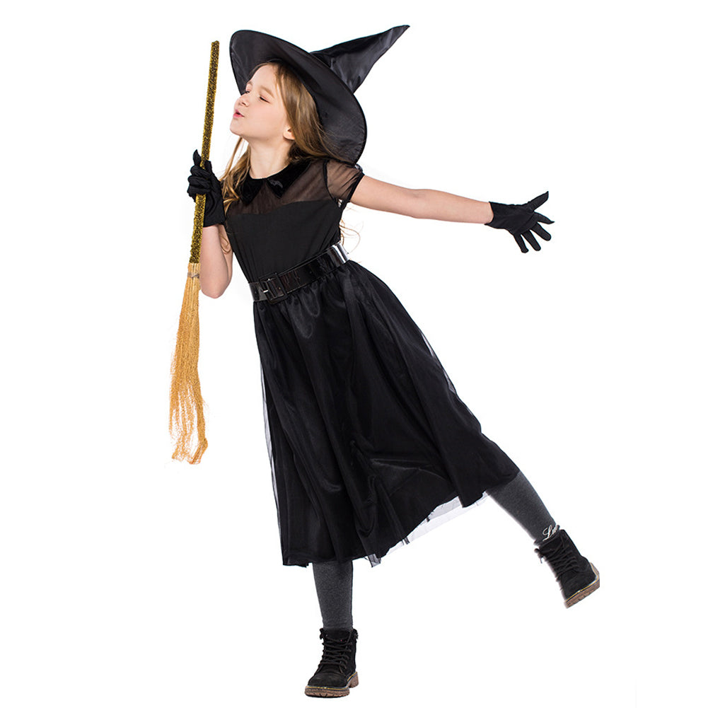 YESFASHION Halloween Witch Costume Mesh Little Witch Kids Dress