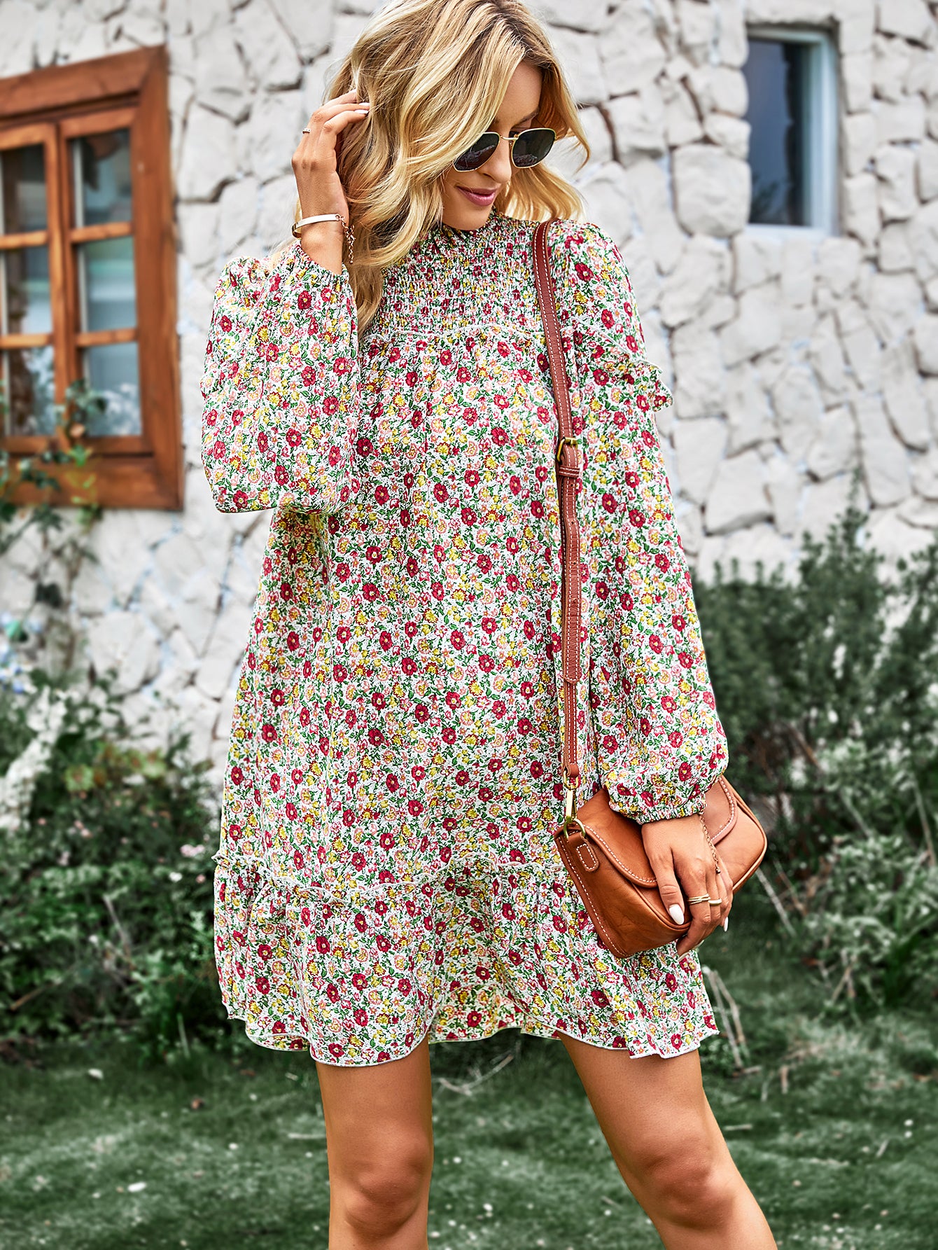 YESFASHION Women Clothing 2023 Spring And Autumn Floral Dress