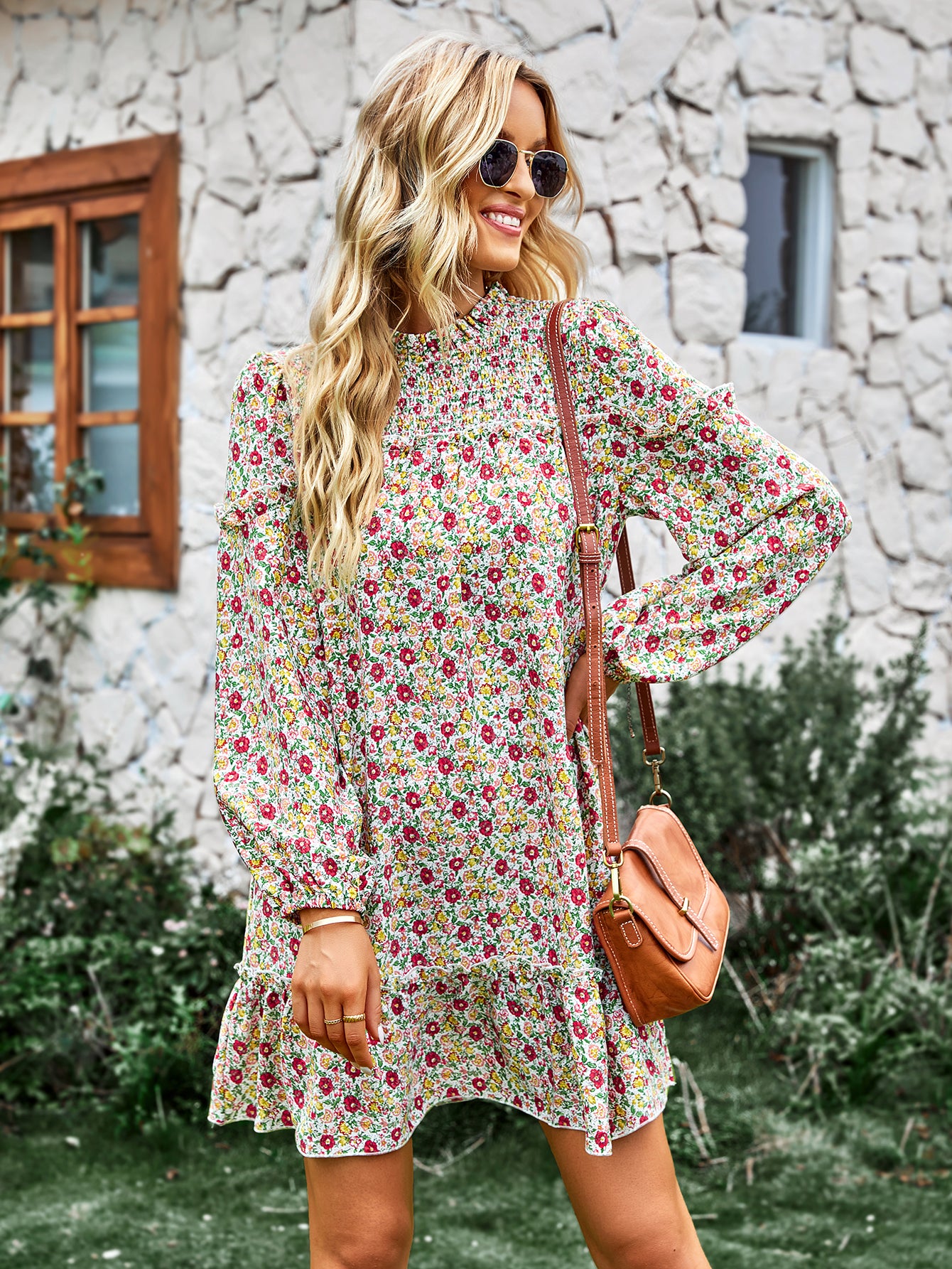 YESFASHION Women Clothing 2023 Spring And Autumn Floral Dress