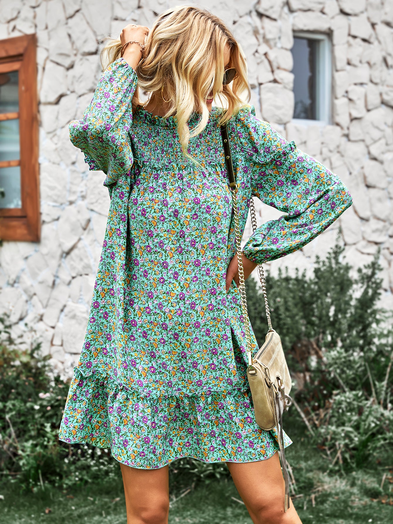 YESFASHION Women Clothing 2023 Spring And Autumn Floral Dress