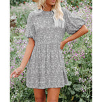 YESFASHION Floral Lantern Sleeves Casual Women Dress