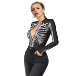 YESFASHION Halloween Skeleton Bodysuit Dress Up Zip Tops