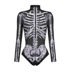 YESFASHION Halloween Skeleton Bodysuit Dress Up Zip Tops