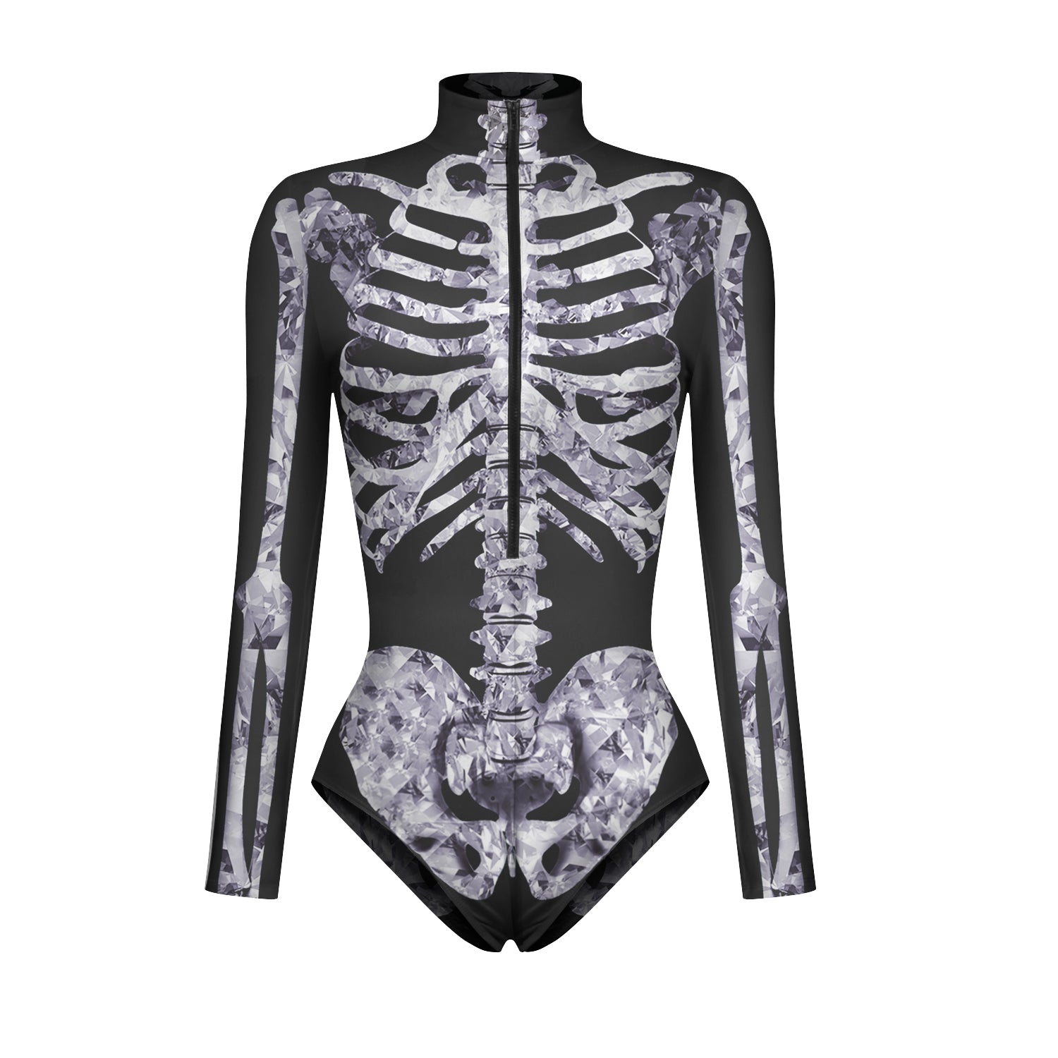 YESFASHION Halloween Skeleton Bodysuit Dress Up Zip Tops