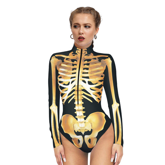 YESFASHION Halloween Skeleton Bodysuit Dress Up Zip Tops