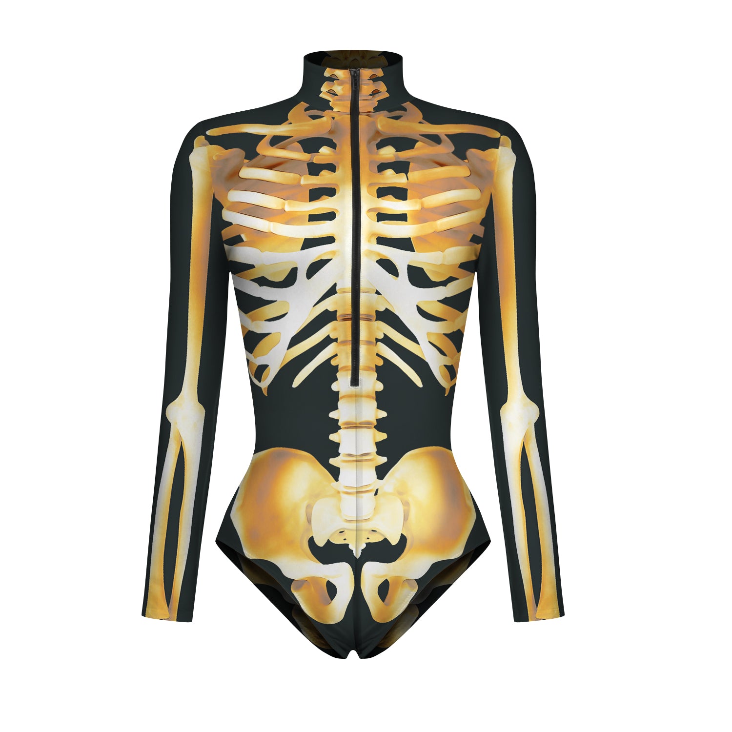 YESFASHION Halloween Skeleton Bodysuit Dress Up Zip Tops