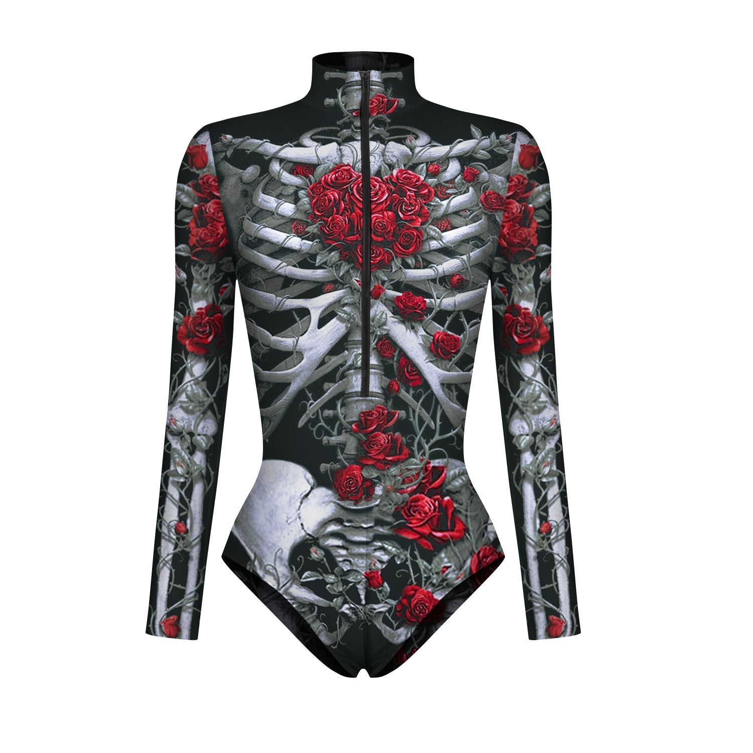 YESFASHION Halloween Skeleton Bodysuit Dress Up Zip Tops