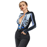 YESFASHION Halloween Skeleton Bodysuit Dress Up Zip Tops
