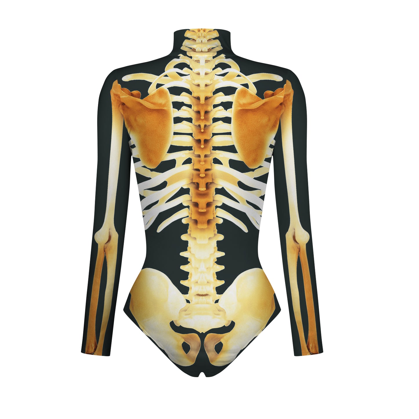 Halloween Skull Digital Print Ladies Zip Tight Long Sleeve Jumpsuit Leggings Button Open
