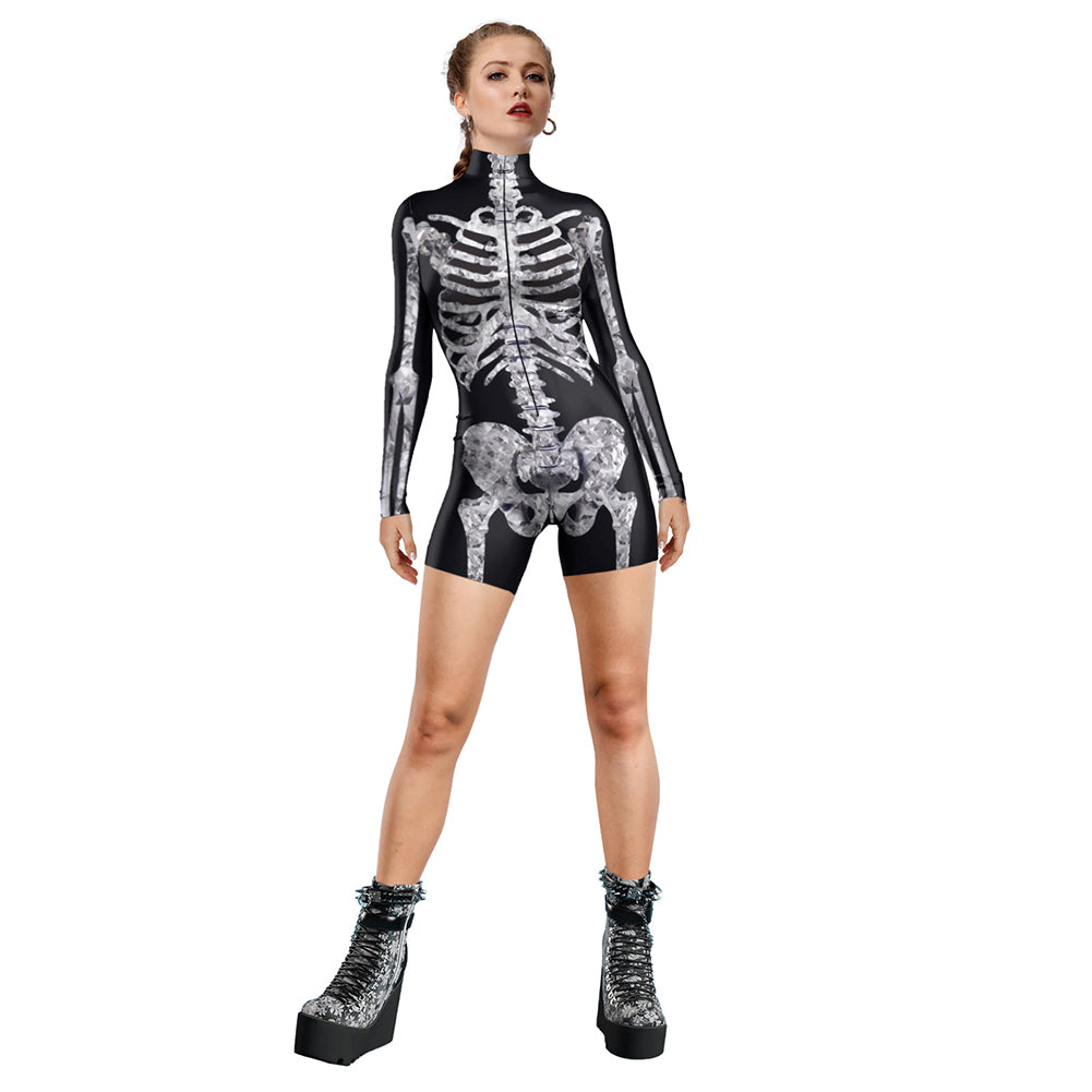 YESFASHION Halloween Skeleton 3d Digital Printing Women Cosplay Costumes