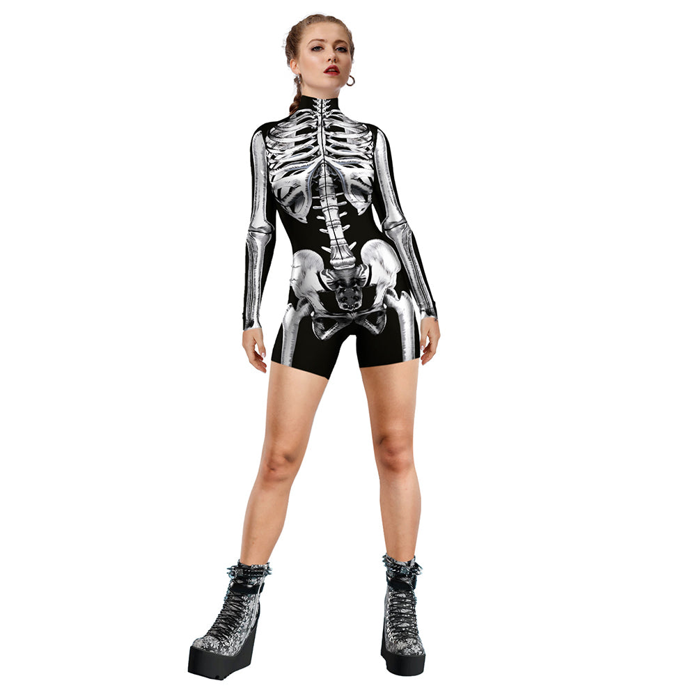 YESFASHION Halloween Skeleton 3d Digital Printing Women Cosplay Costumes