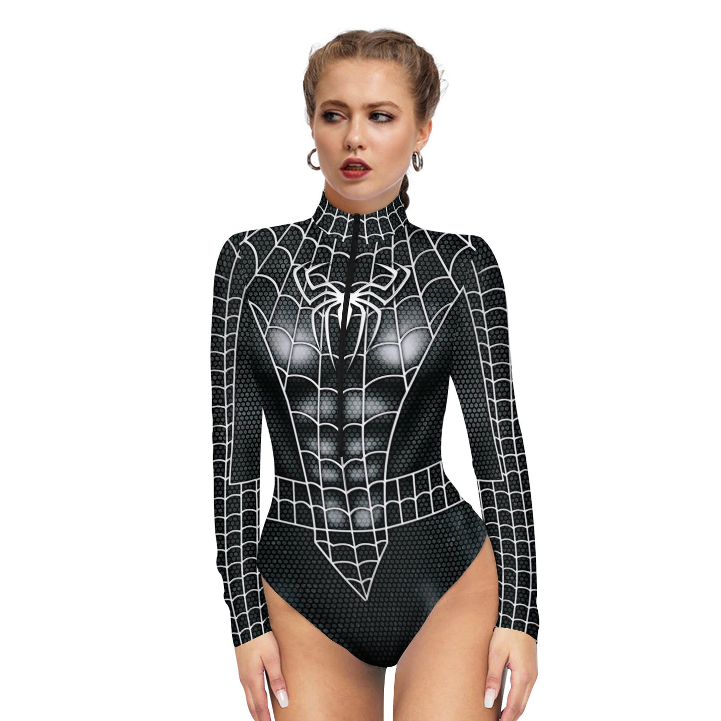 YESFASHION Halloween Spiderman Onesie Zip Inner Bodysuit Dress