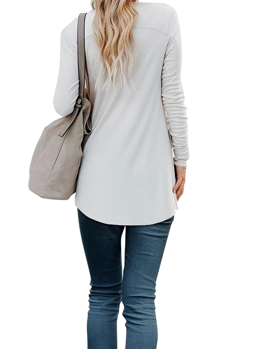 YESFASHION Women Rib Button Knit Long Sleeve Cardigan Sweaters