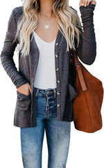 YESFASHION Women Rib Button Knit Long Sleeve Cardigan Sweaters