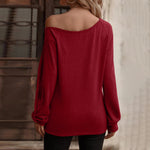 YESFASHION Women Button Off-the-shoulder Long-sleeved Tops