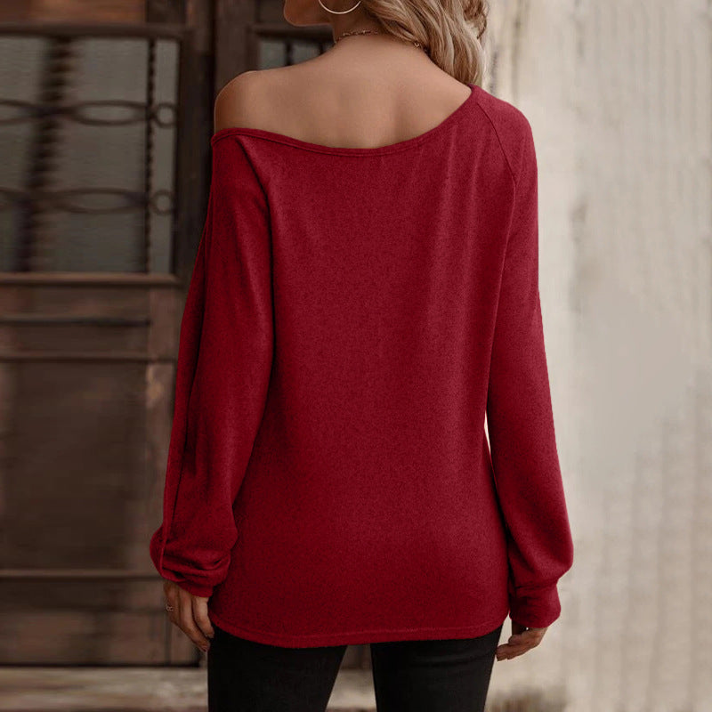 YESFASHION Women Button Off-the-shoulder Long-sleeved Tops