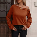 YESFASHION Women Button Off-the-shoulder Long-sleeved Tops