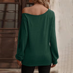 YESFASHION Women Button Off-the-shoulder Long-sleeved Tops
