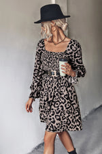 YESFASHION Hot Sale Classic Leopard Print Long Sleeve Dress
