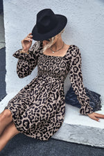 YESFASHION Hot Sale Classic Leopard Print Long Sleeve Dress