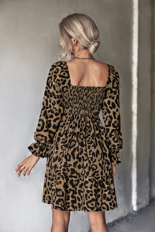 YESFASHION Hot Sale Classic Leopard Print Long Sleeve Dress