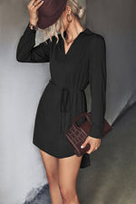 YESFASHION Women's Clothing V-neck Waist Pocket Irregular Dress