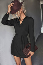 YESFASHION Women's Clothing V-neck Waist Pocket Irregular Dress