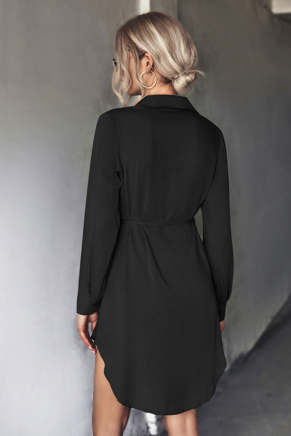 YESFASHION Women's Clothing V-neck Waist Pocket Irregular Dress