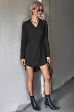 YESFASHION Women's Clothing V-neck Waist Pocket Irregular Dress