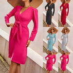 YESFASHION Long-sleeved Pullover Dress With V-neck Zipper