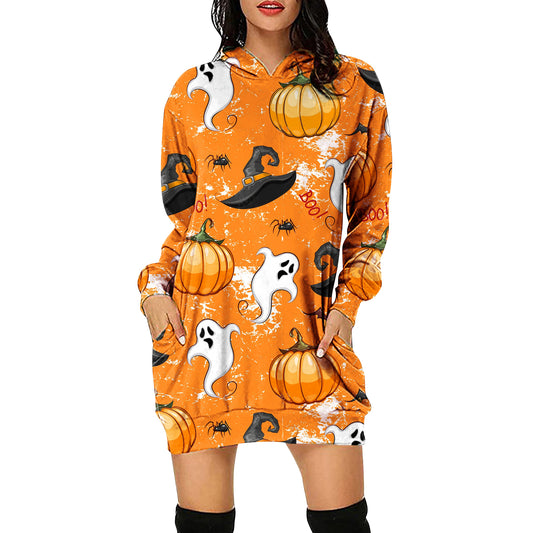 YESFASHION Halloween Women Hooded Long-sleeve Dress