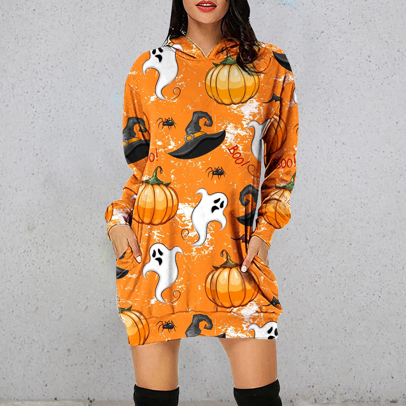 YESFASHION Halloween Women Hooded Long-sleeve Dress